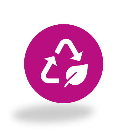 ein Nachhaltigkeitsicon, das kreisförmig angeordnete Pfeile und ein Blatt eines Baumes zeigt